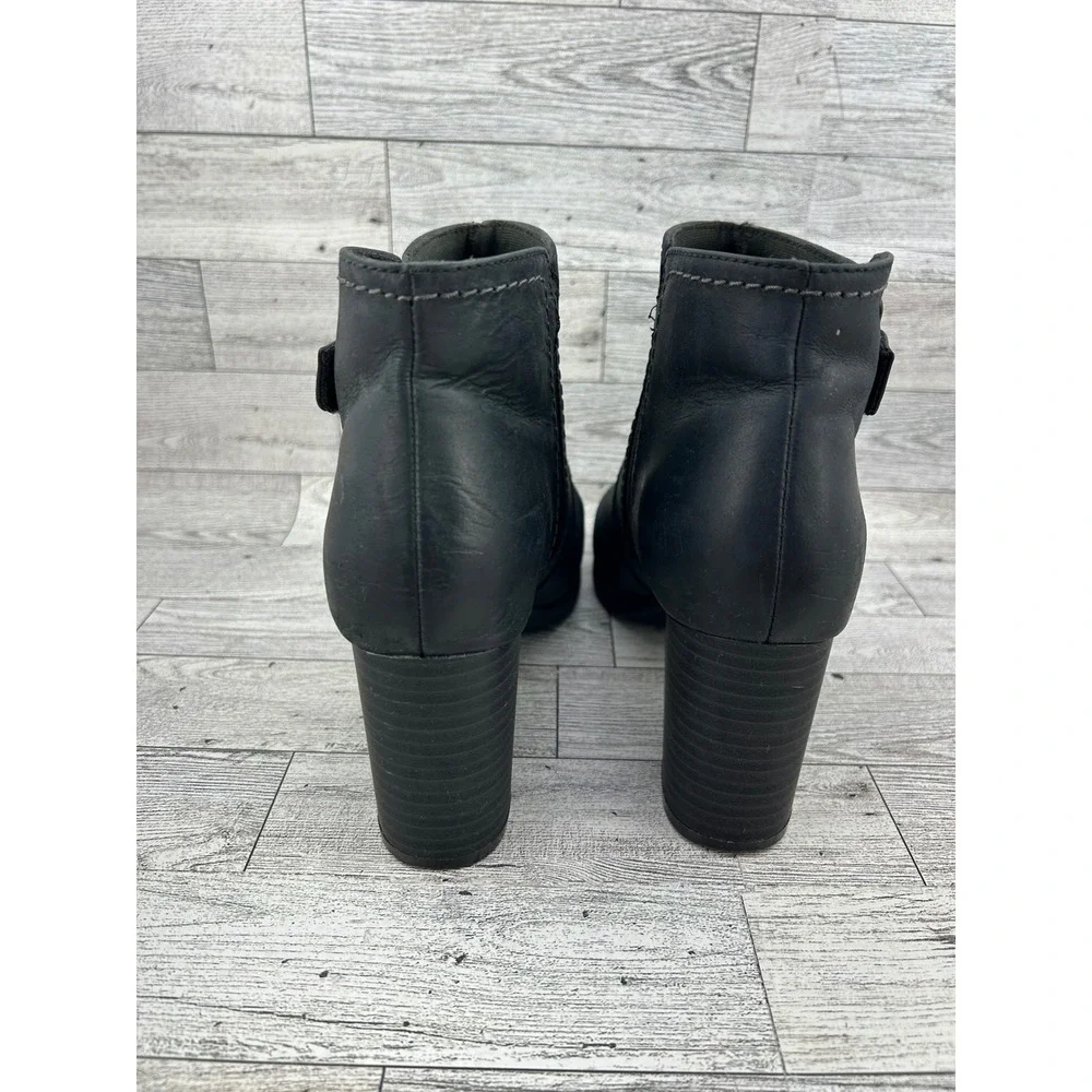 Clarks Womens Ankle Boots Black Leather Side Zip Block‎ Heel Booties Size 7